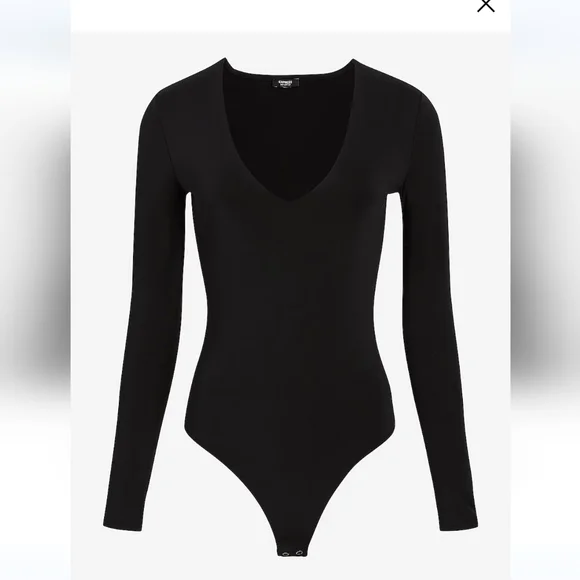 Express Black body contour compression v-neck bodysuit - Picture 3 of 4